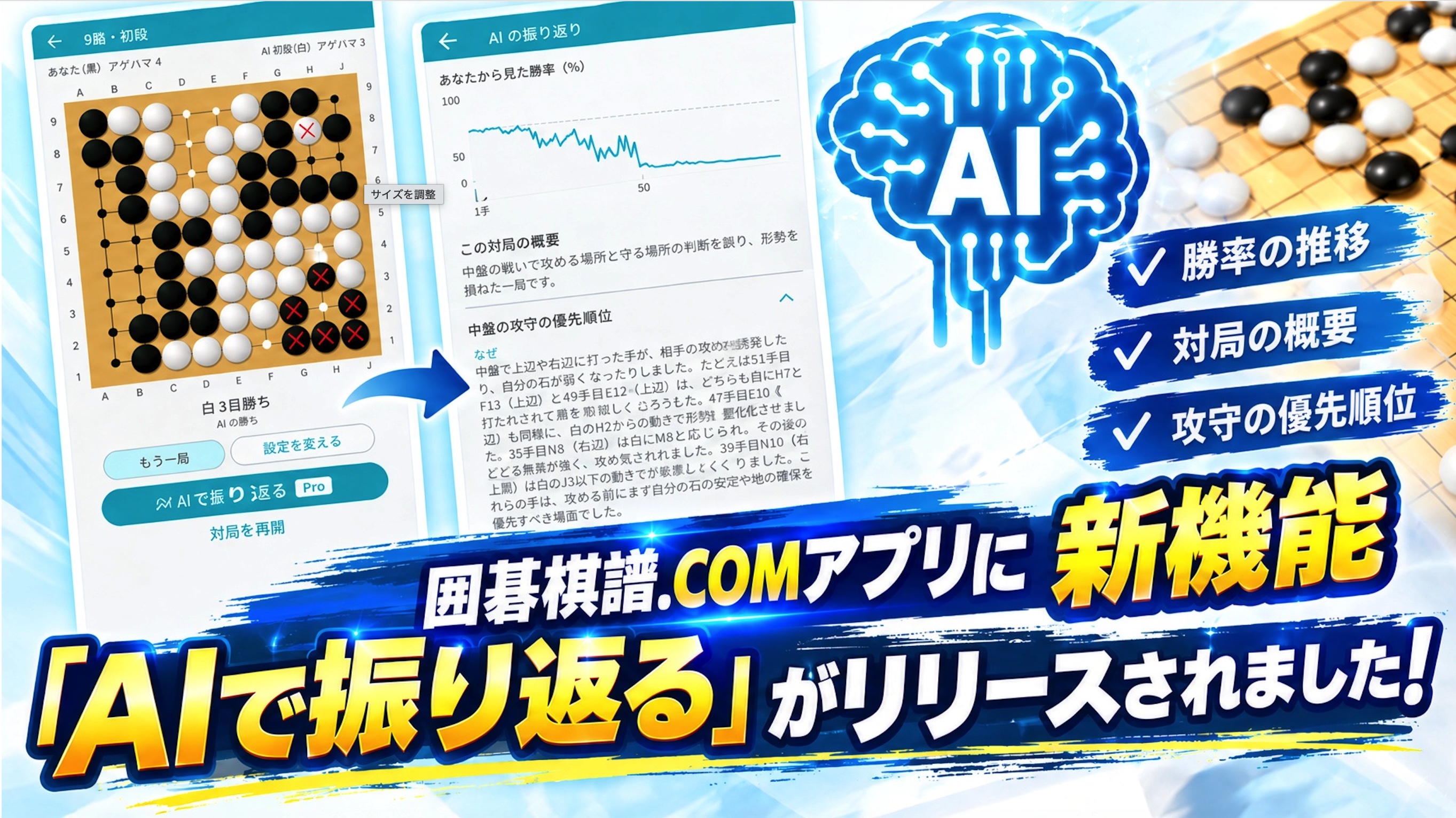 囲碁棋譜.COMアプリに新機能「AIで振り返る」がリリースされた